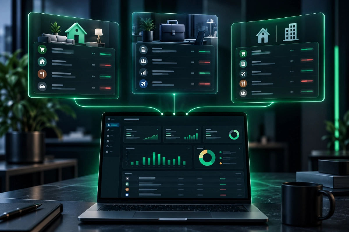 Personal, business and mixed financial activity organised clearly within one money management system.