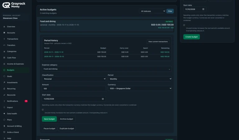 Budget History and Settings