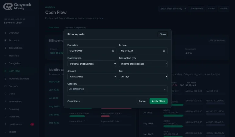 Filter Cash Flow Reports