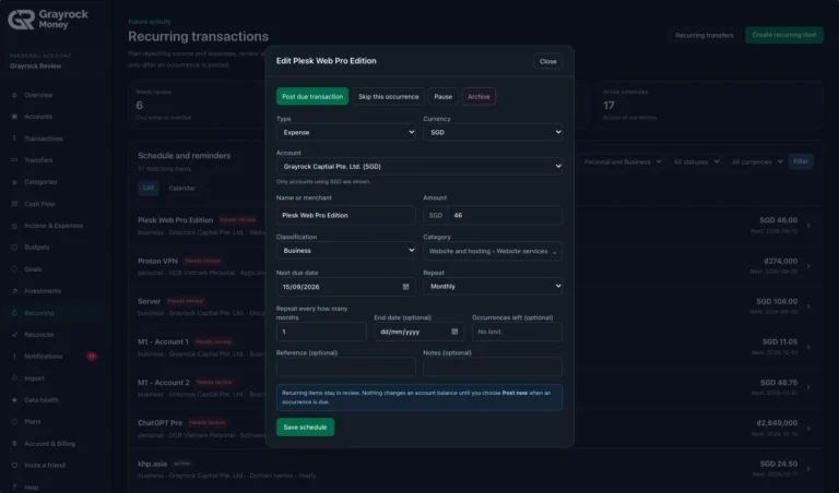 Review and Manage a Recurring Item